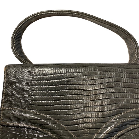 Vintage 50s 60s Triangle New York Grey Lizard Alligator Handbag Purse - Picture 4 of 14
